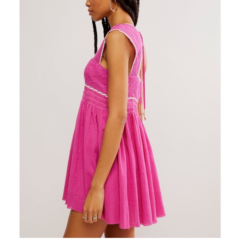 NWT Free People berry pink Lacey flows babydoll mini dress size L - Picture 2 of 11